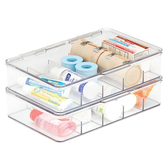 mDesign; mDesign Plastic Divided First Aid Box Kit, 5 Sections/Hinge Lid, 2 Pack - Clear; Category:Plastic Organizers; Image:1